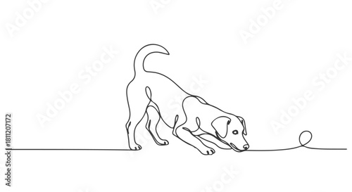 Playful Pup Single Line Continuous Drawing of a Dog with String