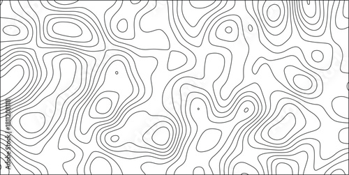 Topographic map contour lines forming an abstract organic pattern on a white background, representing geographical data or a stylized landscape for scientific and design purposes