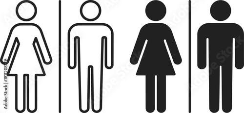 Two outline male and female figures next to two solid male and female figures woman person