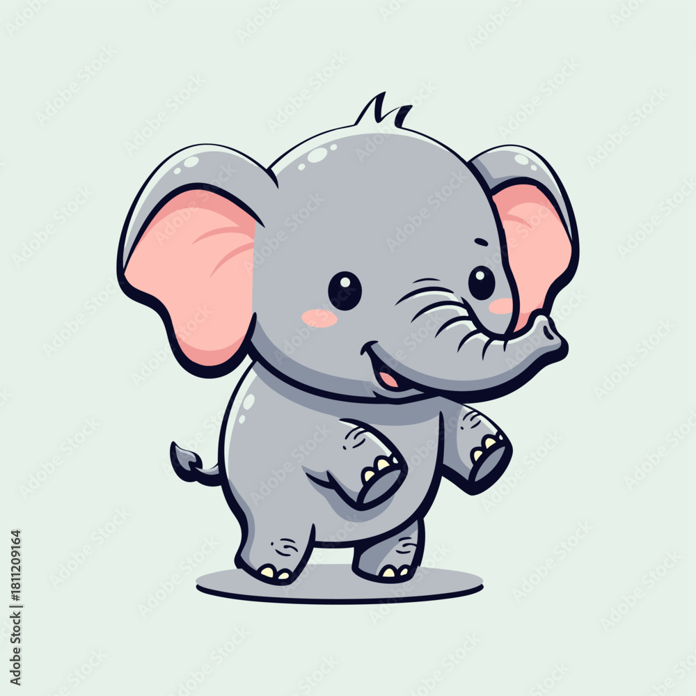Naklejka premium Cute elephant cartoon character standing on two legs with happy expression