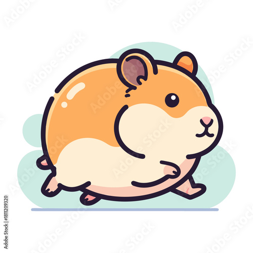 Cartoon hamster running, cute pet with orange fur and chubby cheeks
