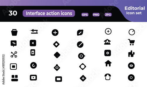 Collection of Interface Action Icons for Web and App Design Offering Versatile Options for User Interaction and Navigation Needs Providing a Professional Aesthetic