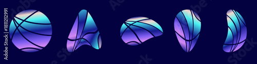 Set of abstract gradient shapes with segmented patterns on dark background. Ideal for UI, branding or presentations. Part of collection
