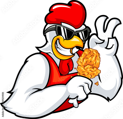 Cool Chicken Chef Holding Crispy Fried Drumstick