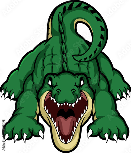 Aggressive Crocodile Mascot With Open Jaws