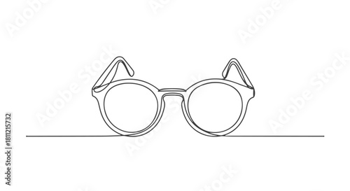 A Continuous Single Line Drawing of Classic Round Eyeglasses, Minimalist Art, and Elegant Optical Accessory Concept