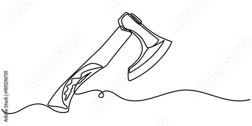 Continuous one line drawing of axe design. Line art of an axe symbol. Vector illustration. One line drawing illustration of axe. 