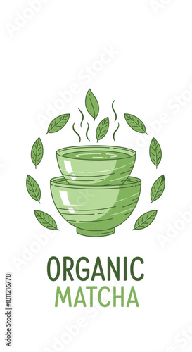 green tea cup with leaves