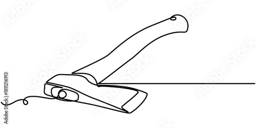 Continuous one line drawing of axe design. Line art of an axe symbol. Vector illustration. One line drawing illustration of axe. 