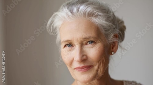 Portrait of a beautiful mature woman showing natural aging and skin care.