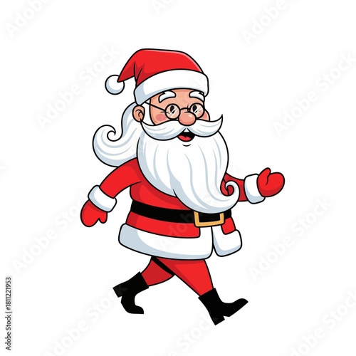 Cheerful cartoon santa claus strolls merrily for holiday season celebrations spreading joy and