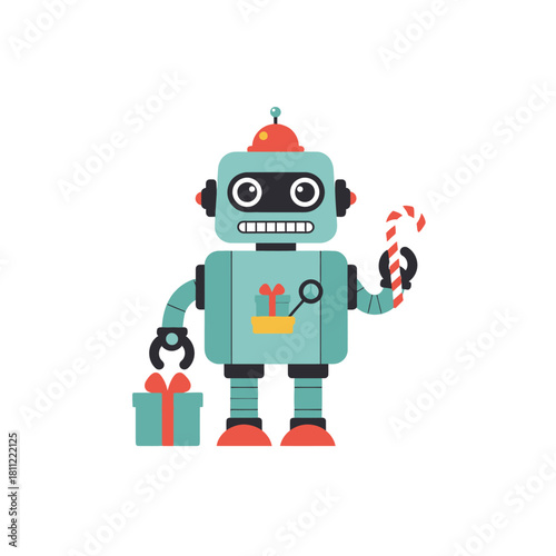 Festive robot delivering holiday cheer and gifts embodying a spirit of holiday season automation