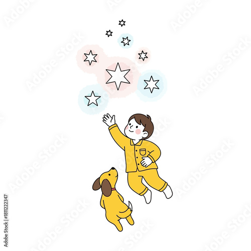 Dreamy pursuit of celestial stars: A whimsical illustration of childhood ambition