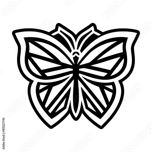 Glyph style icon showing a butterfly symbol
