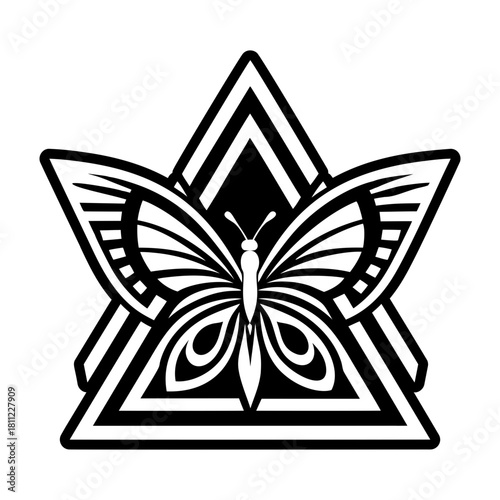 Glyph style icon showing a butterfly symbol