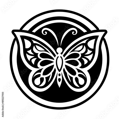 Filled style icon showing a butterfly logo