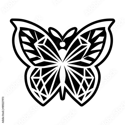 Glyph style icon showing a butterfly symbol