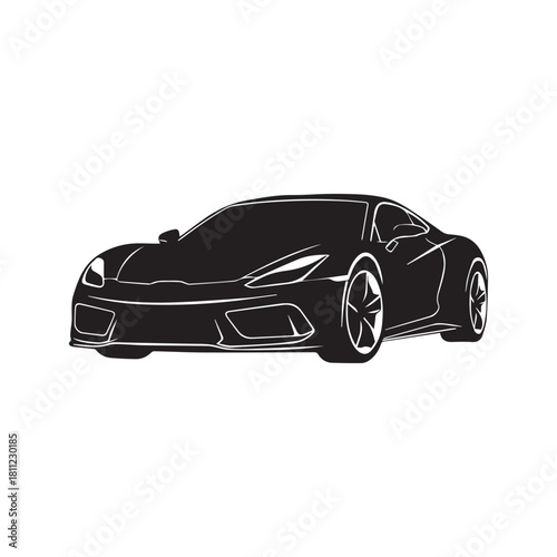 Sports Car Silhouette Vector Illustration — Modern Luxury Vehicle Design on White Background