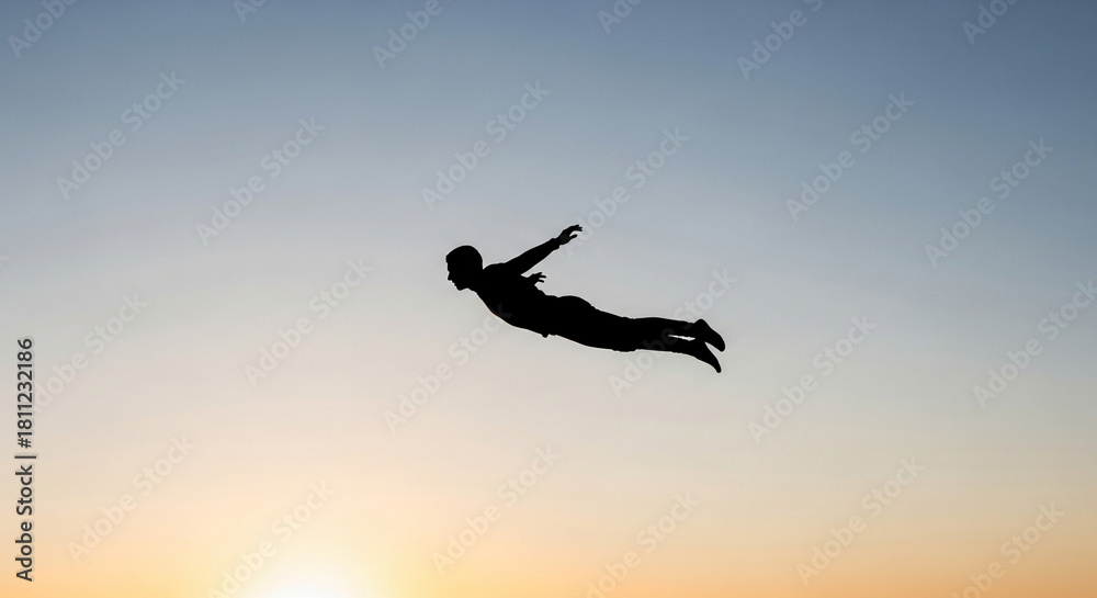 Fototapeta premium Mysterious silhouette of floating person against clear sky 