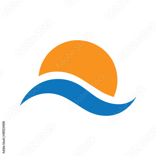 Abstract Modular Wave And Semi-Sun Logo In Modern Constructive Style