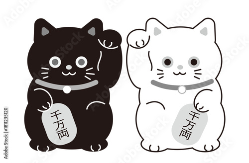 Monochrome Maneki Neko Line Art of Japanese Lucky Cats