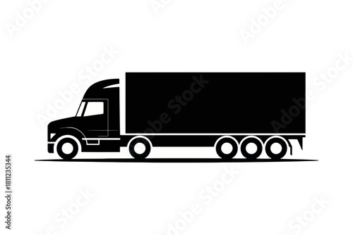 Illustration of a black semi truck with a trailer on a white background in vector format silhouette