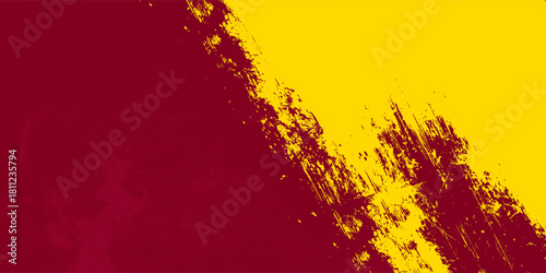 Vector background with burgundy and yellow gold grunge texture. Abstract two tone design, rough brushstroke divide. Ideal for bold banners, classic themes or sports concepts