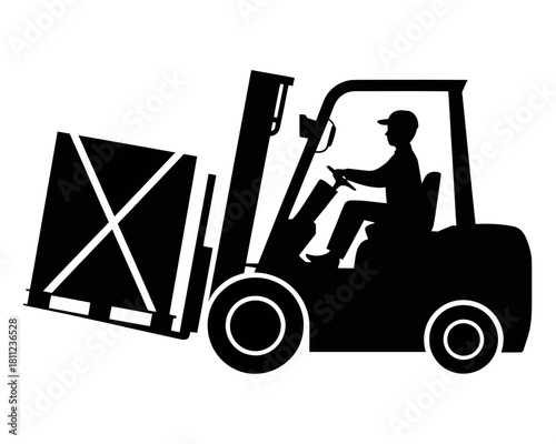 Forklift truck lifting box warehouse worker vehicle machine industry equipment transport delivery logistics job