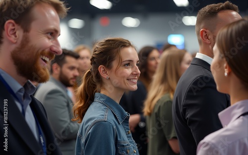 Diverse group of people at a networking event or job fair. Ideal for business presentations or HR websites. High quality