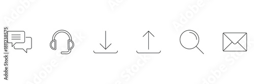 Contact Us line icon set. Minimal line icons, communication, , search, mail, chat, , login, download, upload and more icons. Vector illustration.