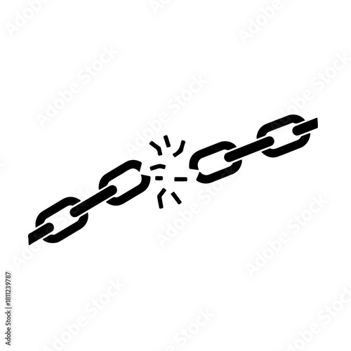 black and white illustration of a chain with several links broken or opened. This powerful image symbolizes liberation from conflict, oppression, hatred, and the attainment of peace and freedom