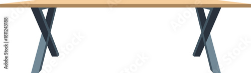 Simple wooden tabletop with dark gray crisscross legs desk furniture