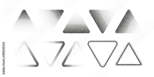 Soft grainy triangles with halftone fade and stipple texture. Abstract geometric shapes with dot gradient and subtle noise, perfect for modern graphic design and minimal layouts