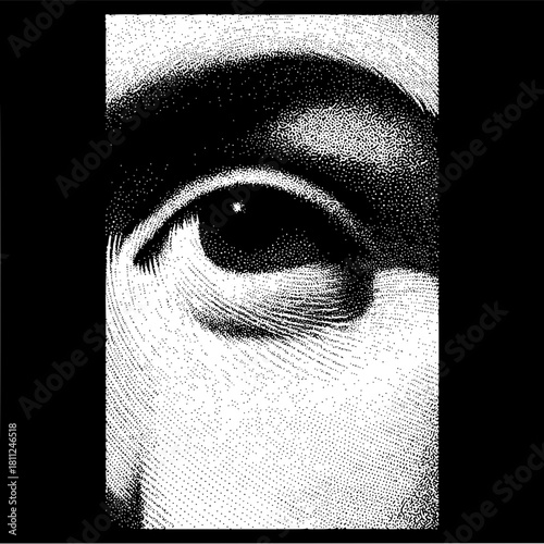 Eye close up black and white stipple art illustration human eye detail artistic rendering visual