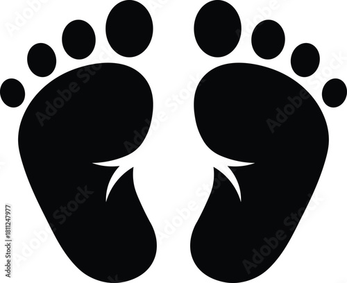 Black baby footprints with toes on white background black and white infant