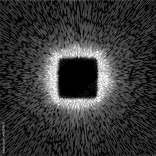 Abstract black square hole with white lines radiating out optical illusion art design vector illustration