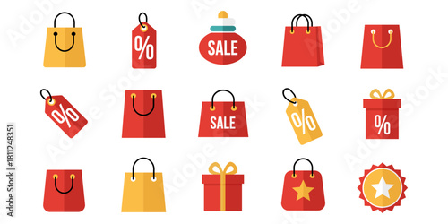 Vector illustration set of shopping bag icons and business symbols designed as elements for web art collections