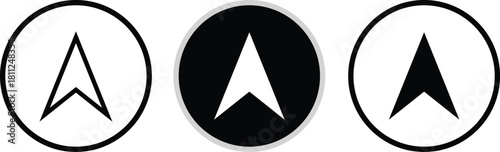 Three navigation arrow icons in black and white circles symbol direction