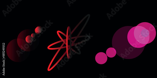 Dynamic abstract light composition with glowing red lines, lens flares, and vibrant purple bokeh circles on a dark background