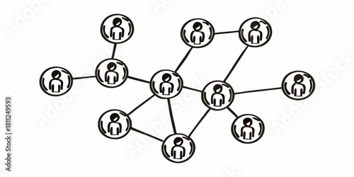 Illustration of a network of people connected by lines forming a social connection structure design