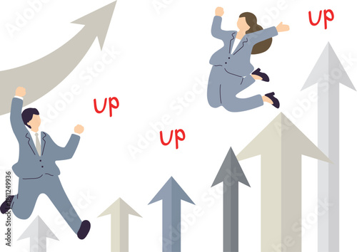 矢印とジャンプするビジネスパーソン