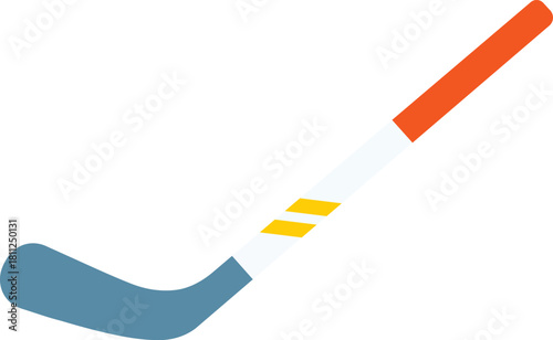 Blue and orange hockey stick with yellow stripes on white sport ice hockey