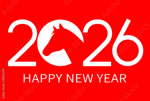 2026年午年　年賀状テンプレート（2026 馬のシルエット A / 横型）