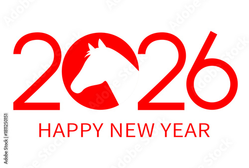 2026年午年　年賀状テンプレート（2026 馬のシルエット B / 横型）