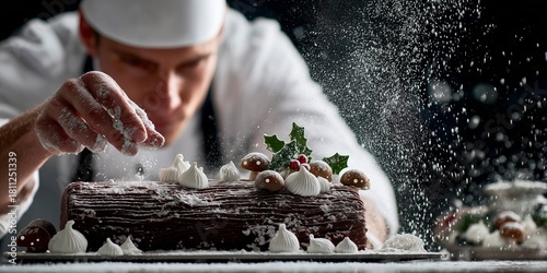 The Pastry Chef Dusting a Yule Log