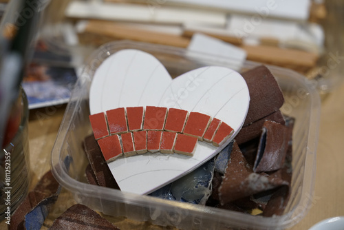 Red heart shaped mosaic. Close up. 