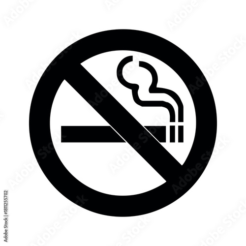 A black and white no smoking sign featuring a cigarette with smoke inside a crossed out circle
