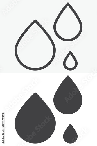 Water drops line and solid vector icon set in different style