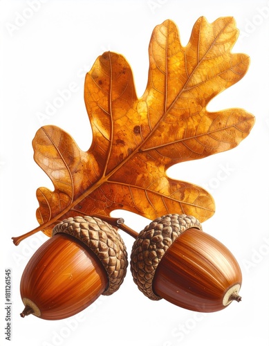 Oak leaf and acorns with autumn colors