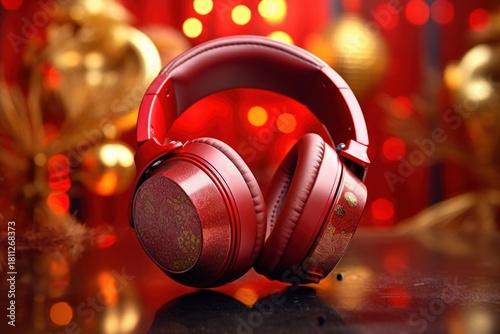 Chinese New Year style of Headphones headphones headset red.